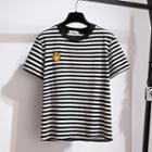 Smiley Face Print Striped Short-sleeve T-shirt