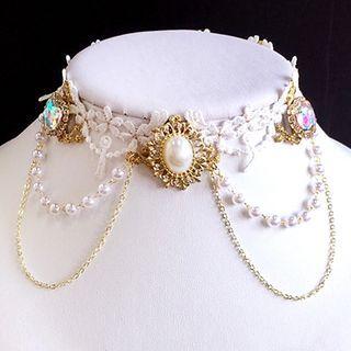 Layered Faux Pearl Alloy Choker White - One Size