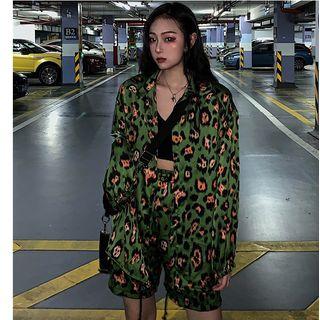 Set: Leopard Print Shirt + High-waist Shorts As Shown In Figure - One Size