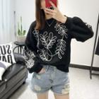 Embroidered Puff-sleeve Sweater