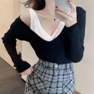 Mock Two-piece Cutout Sweater
