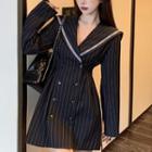 Long-sleeve Striped Sailor-collar Double Breasted Mini Dress