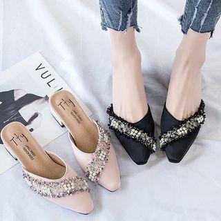 Braided Rhinestone Low Heel Mules