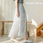Plus Size Band-waist Accordion-pleat Floral Skirt