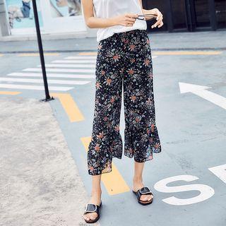Frilled Boot-cut Cropped Pants