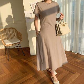 Flared Long T-shirt Dress Beige - One Size