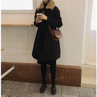 Collar Plain Coat Black - One Size