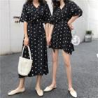 Elbow-sleeve Dotted Midi / Mini A-line Wrap Dress