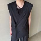 Notch Lapel Plain Vest Black - One Size