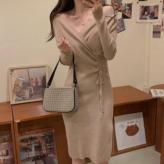 One-shoulder Long-sleeve Drawstring Midi A-line Dress