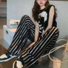 Sleeveless Sweater Vest / Wide Leg Pants