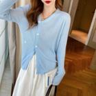 V-neck Two Tone Striped Button-up Knit Cardigan