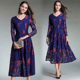 Floral Lace A-line Midi Dress