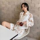 Set: Lace-up Vest + High-waist Wide-leg Shorts