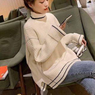 Turtleneck Contrast Trim Sweater White - One Size