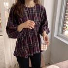 Band-waist Plaid A-line Blouse