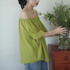 Puff-sleeve Off-shoulder Blouse Mustard Yellow - One Size