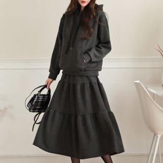Set:: Napped Hoodie + Long Tiered Skirt