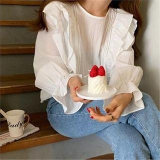 Frilled-detail Tie-waist Blouse White - One Size
