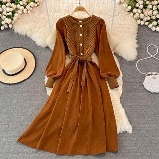 Knit Panel Round Neck Dress
