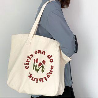 Lettering Tulip Print Tote Bag Off-white - One Size