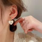 Heart Glaze Alloy Dangle Earring 1 Pair - Gold & White - One Size