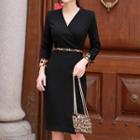 Leopard Cuff Long-sleeve Sheath Dress