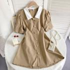 Short-sleeve Collar Button-up A-line Dress