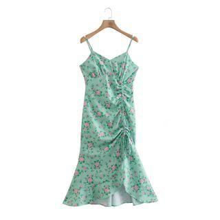 Spaghetti-strap Floral Ruffle Hem Mini A-line Dress