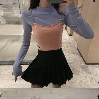 Plain Mock-neck Long-sleeve Top / Plain Strap Top