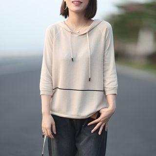 3/4-sleeve Contrast Trim Knit Hoodie