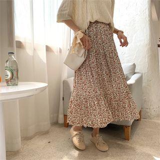 Floral Printed Midi A-line Skirt White - One Size