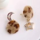 Non-matching Leopard Print Bobble & Star Drop Earring / Clip-on Earring