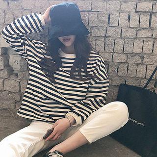 Drop-shoulder Stripe Loose-fit Pullover
