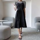 Set: Midi Sundress + Puff-sleeve Stripe T-shirt Black - One Size