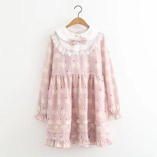 Long-sleeve Bow-accent Ruffled Dress