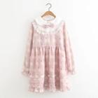 Long-sleeve Bow-accent Ruffled Dress