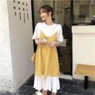 Set: Elbow-sleeve Midi T-shirt Dress + Spaghetti Strap Mini Dress