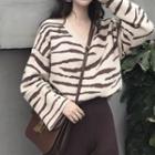 Leopard Print V-neck Sweater As Shown In Figure - One Size