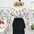 Off-shoulder Floral Bell-sleeve Chiffon Top