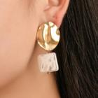 Alloy Disc Square Faux Pearl Dangle Earring 1 Pair - 4401 - 01 - Gold -
