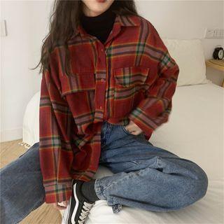 Plaid Loose-fit Long-sleeve Shirt Shirt - One Size