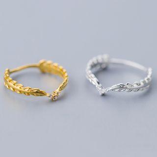 925 Sterling Silver Leaf Rhinestone Ring