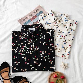 Long Sleeve Rainbow Dot Print Shirt