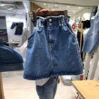 Denim High-waist Mini A-line Skirt