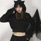 Lace-up Shoulder Cat-ear Hooded Pullover