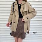 Double Breasted Cropped Trench Coat Khaki - One Size