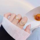 Heart / Smiley Faux Pearl Alloy Open Ring