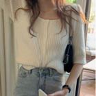 Elbow-sleeve Buttoned Knit Cardigan