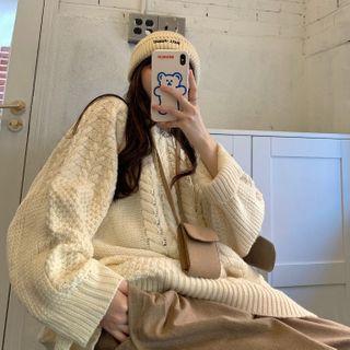Crew-neck Cable-knit Oversize Sweater Almond - One Size